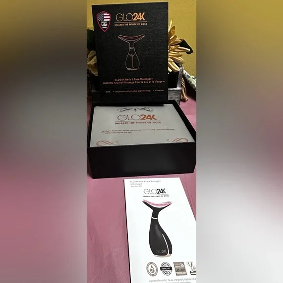 Glo24K Skin Rejuvenation Beauty Led Device for Face and Neck Black/Gold New